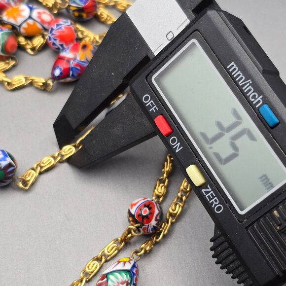 VTG Venetian Murano Millefiori Glass Beaded Station Necklace 31" Gold Plated - Picture 9 of 11